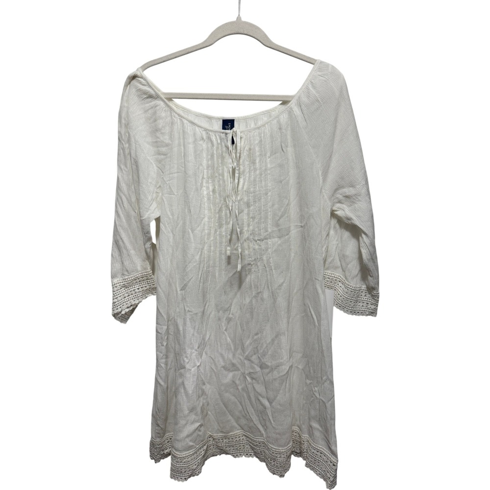 Swimsuits For All Crochet Lace Cover Up Tunic White Beach Swim Top SZ 14 16 NWT